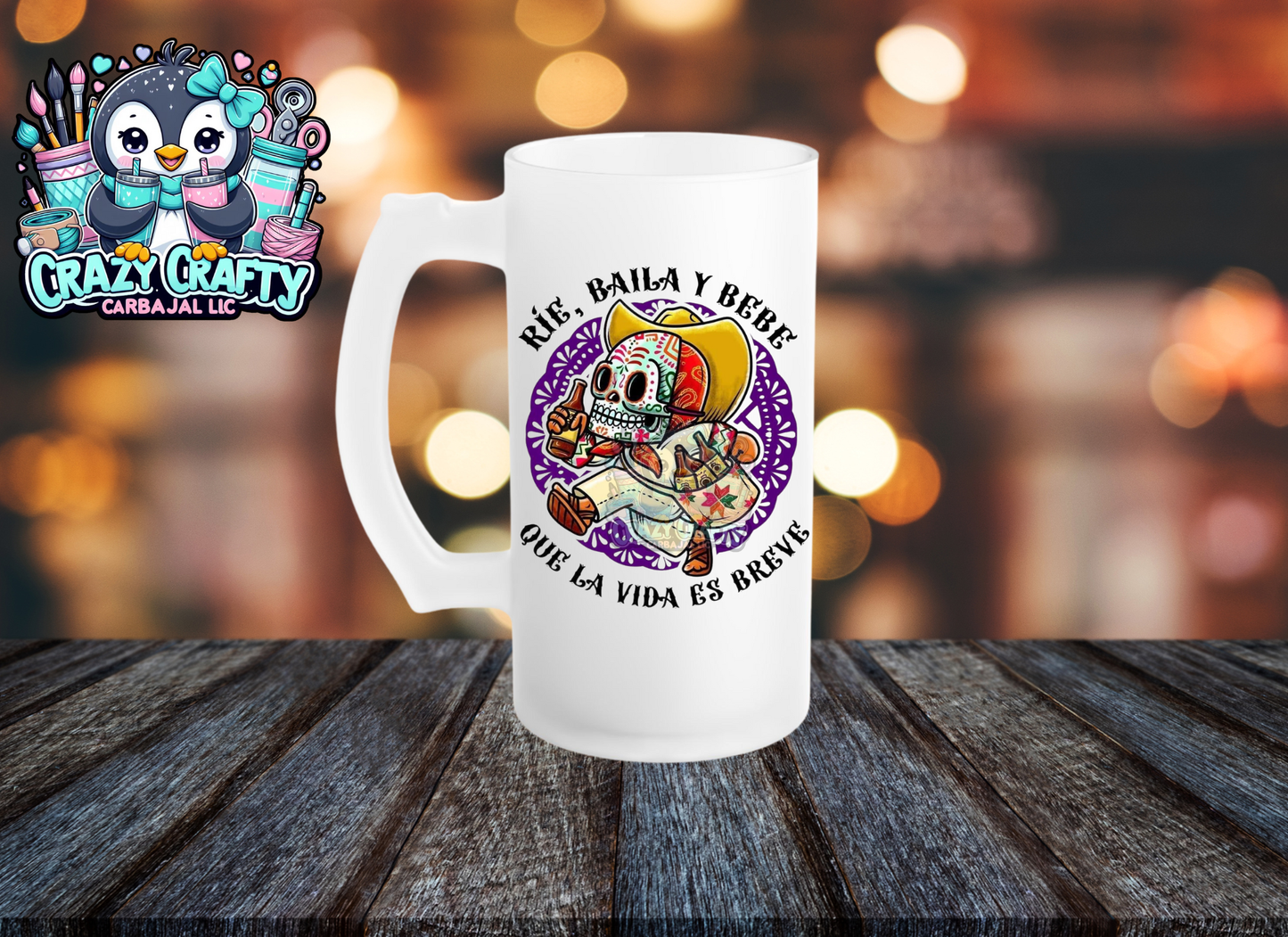 Ríe Baila y bebe beer mug