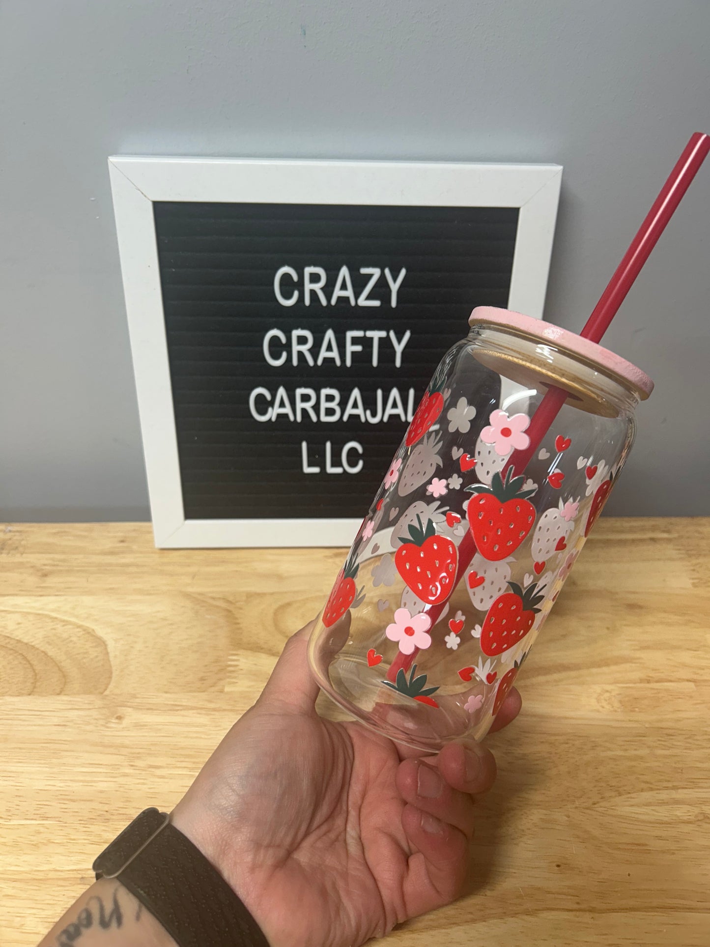 16oz Strawberry Flowers Libby