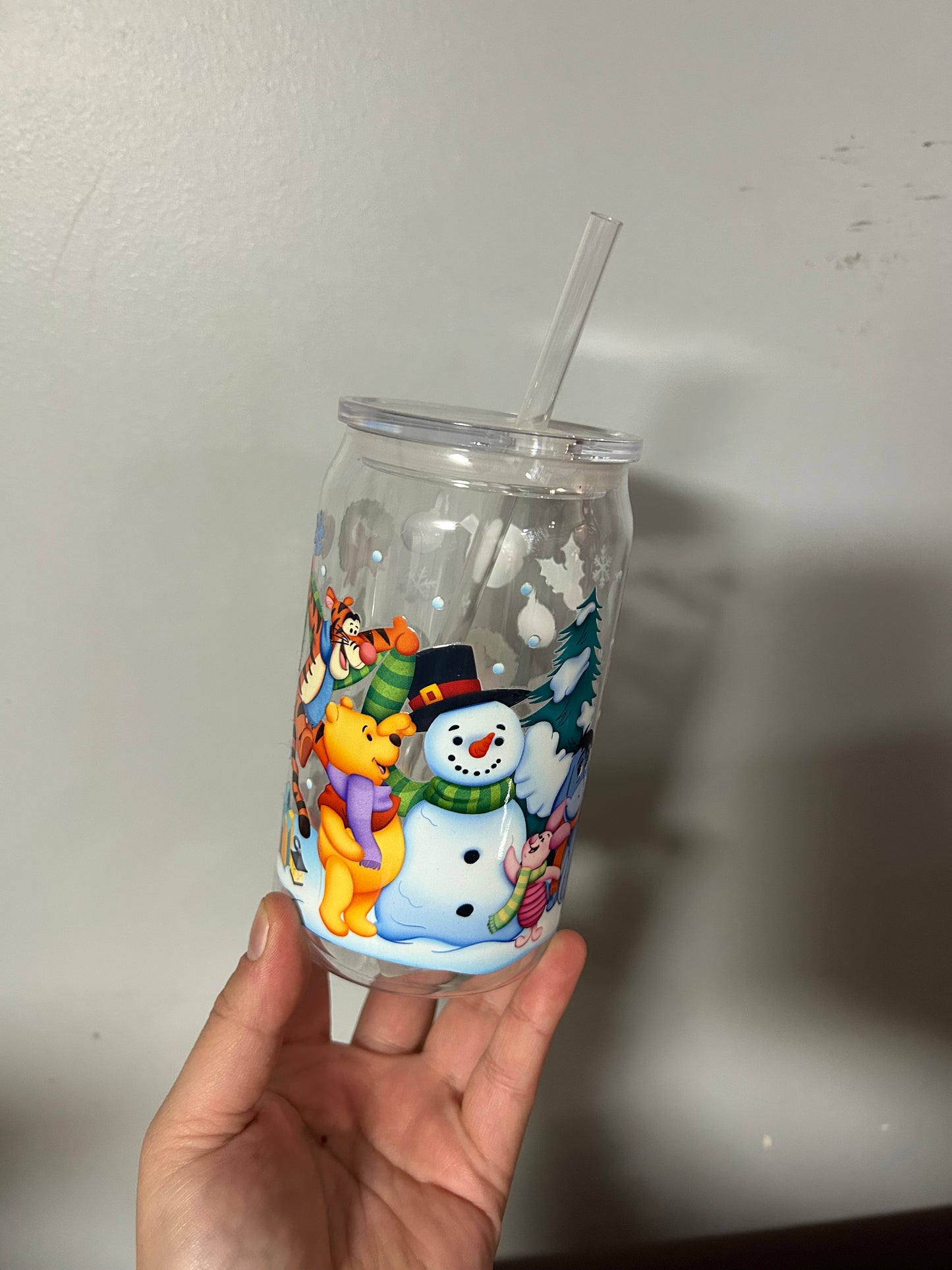 snowy Pooh plastic cup